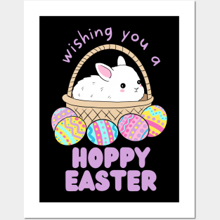 Wishing you a happy easter cute easter bunny in a basket Posters and Art